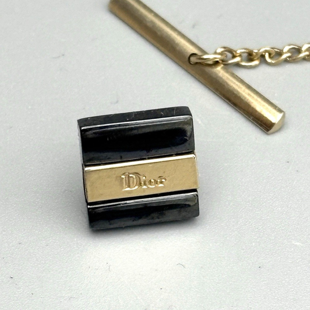 Vintage Christian Dior Gold Tone Tie Tack Pin Hematite Suit Accessories Elegant